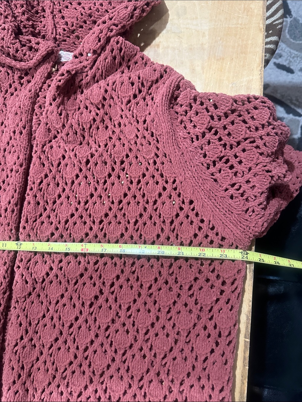 POL Crochet Hooded Open Cardigan in Dusty Rose - Picture 5 of 5